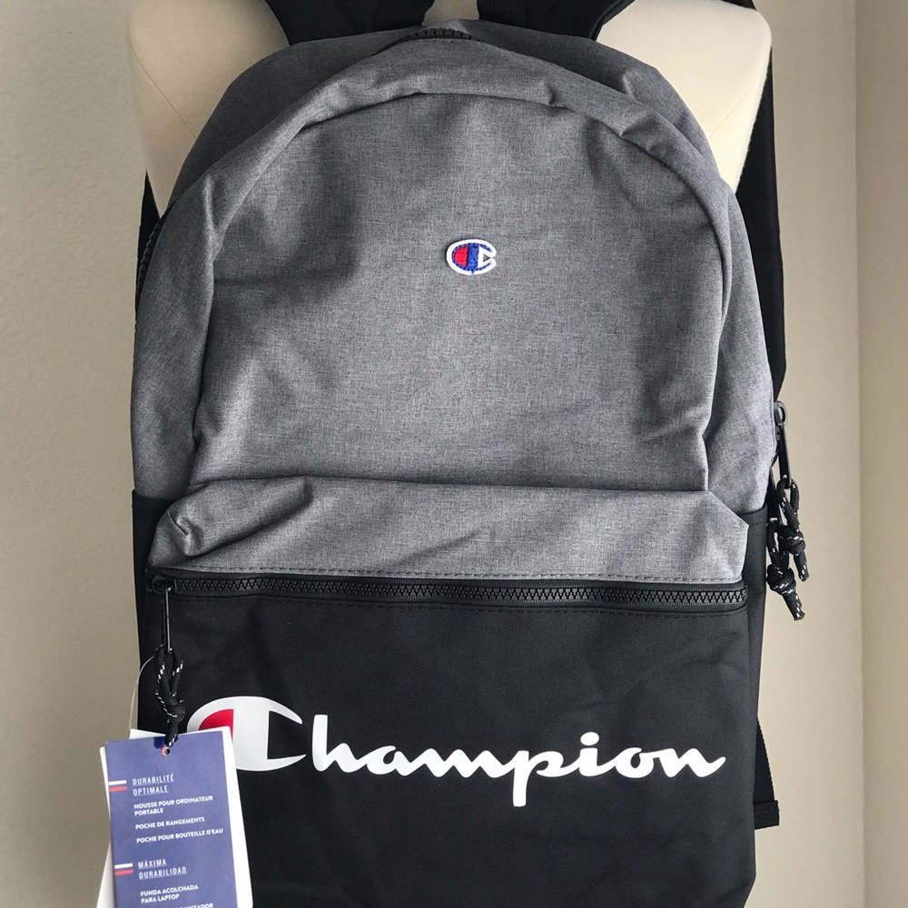 New Champion Unisex Backpack Padded Back 15" Laptop Sleeve Black & Heather Grey